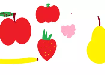 Rysunek owoców i warzyw wykonany przez uczennicę klasy pierwszej
