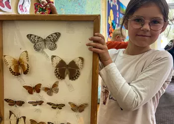 Jessica prezentuje planszę z motylami
