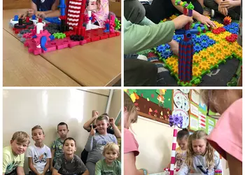 Uczniowie klasy 2 podczas budowy portu morskiego